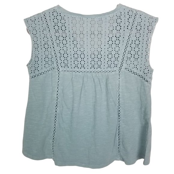 Sundance Womens Blue Eyelet Crochet Blouse Top V-N - Picture 5 of 5